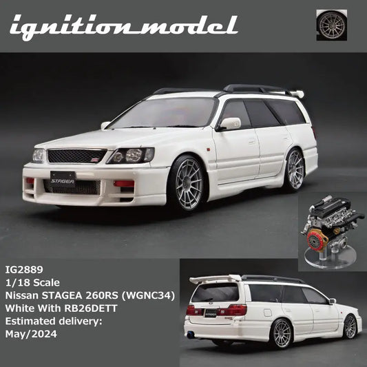 (Pre-Order) 1:18 | Ignition Model (IG) - Nissan Stagea 260RS (WGNC34) White With RB26DETT engine Ignition Model