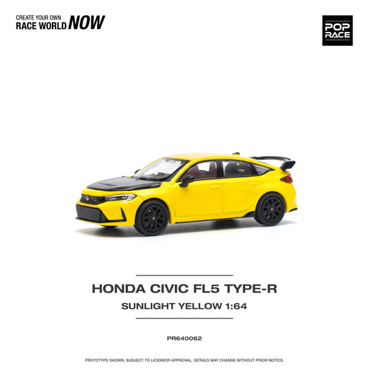 (Pre-Order) 1:64 | Pop Race - Honda Civic FL5 Type-R Sunlight Yellow Pop Race