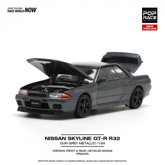 (Pre-Order) 1:64 | Pop Race - Nissan Skyline GT-R R32 - Gun Grey Metallic Pop Race